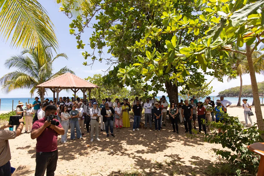 Les participants de la Rencontre des maires en visite de terrain sur le littoral de Deshaies